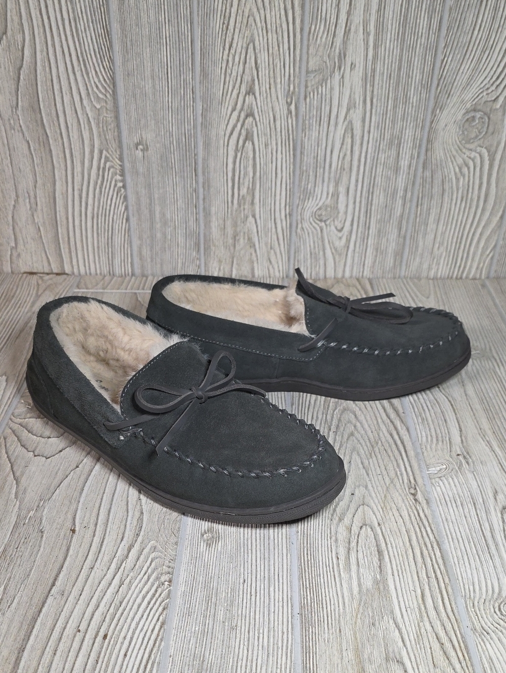MySlippers by MyPillow Men's Charcoal Suede Faux Fur Lined  Moccasin Slippers